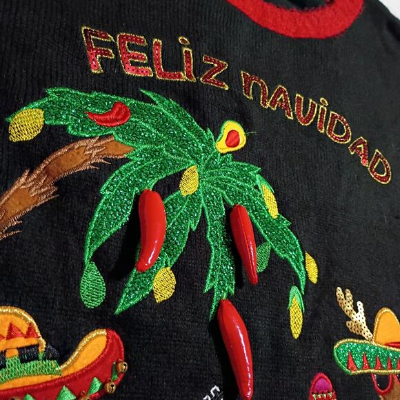 Ugly Christmas Sweater 3x(24W/26W) Feliz Navidad Chili Peppers Santa Avacados - Picture 5 of 12